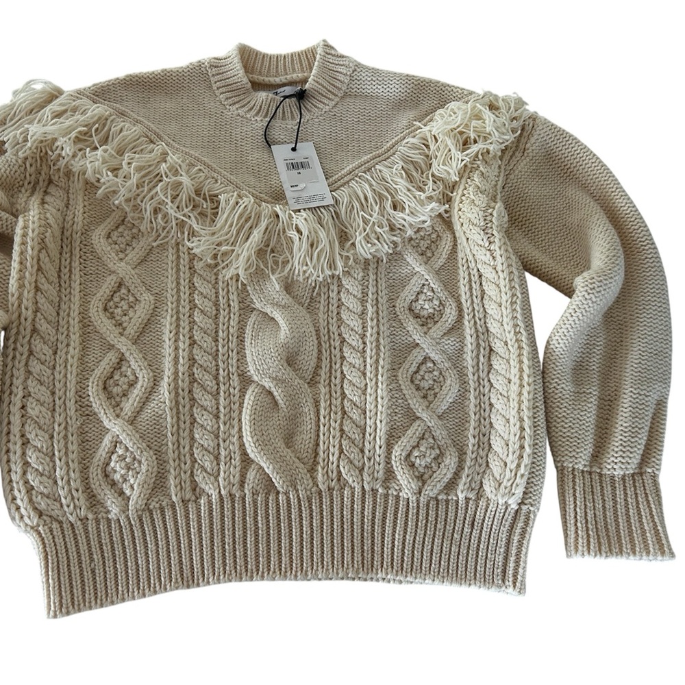 7 For All Mankind Cream Cable Knit Crew Neck Sweater